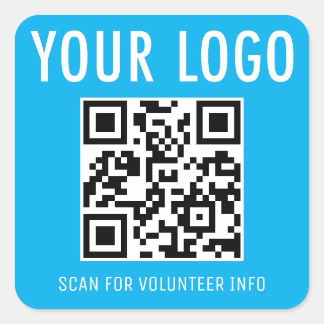 Volunteer QR Code Stickers Custom Logo Sky Blue (Front)