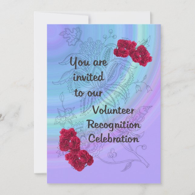 Volunteer Recognition Invitation Red carnations (Front)
