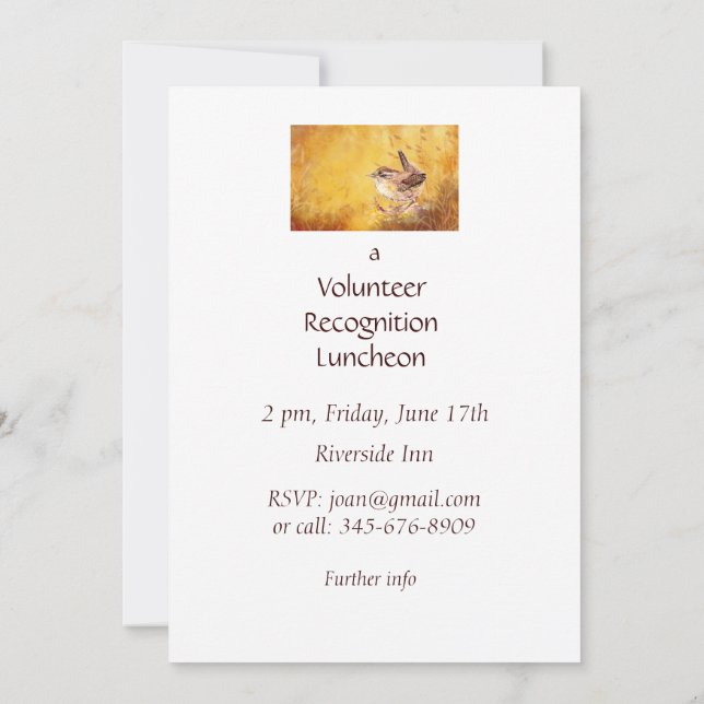 Volunteer Recognition Luncheon Invite & Wren Bird (Back)
