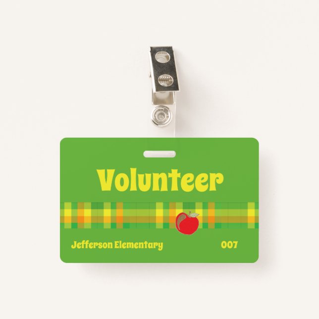 Volunteer school green badge ID badge (Front with Clip)