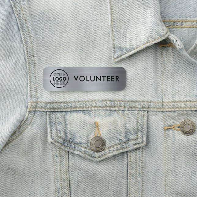 Volunteer Silver Metallic Finish Business Logo Name Tag (In Situ)