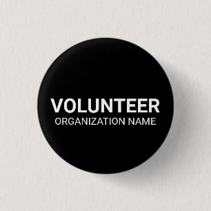 Volunteer white black custom organisation name 3 cm round badge