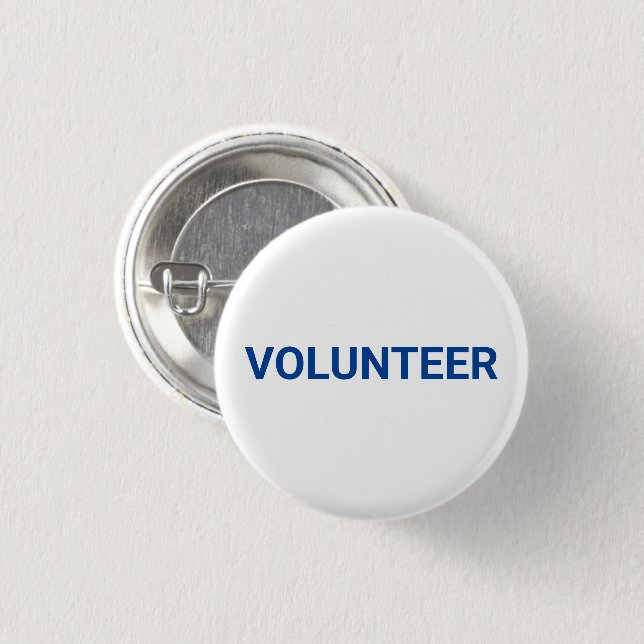 Volunteer white blue simple elegant pin button (Front & Back)
