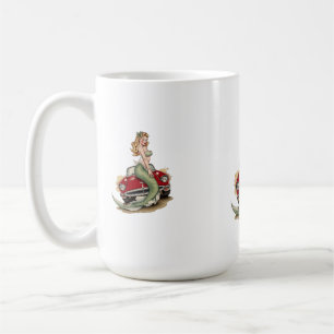 Voluptuous Blonde Mermaid on Red Vintage Car – Fan Coffee Mug