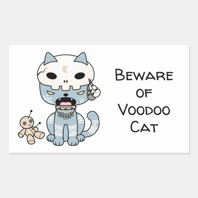 Voodoo Cat Custom Text White Rectangular Sticker (Front)