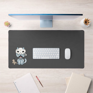 Voodoo Cat on Dark Grey Desk Mat