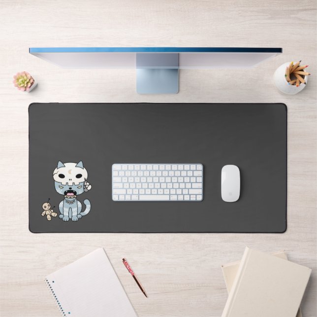 Voodoo Cat on Dark Grey Desk Mat (Office 1)