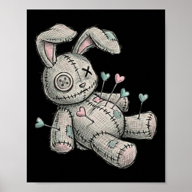 Voodoo Doll Bunny Needles Heart Heartbreak Easter  Poster (Front)