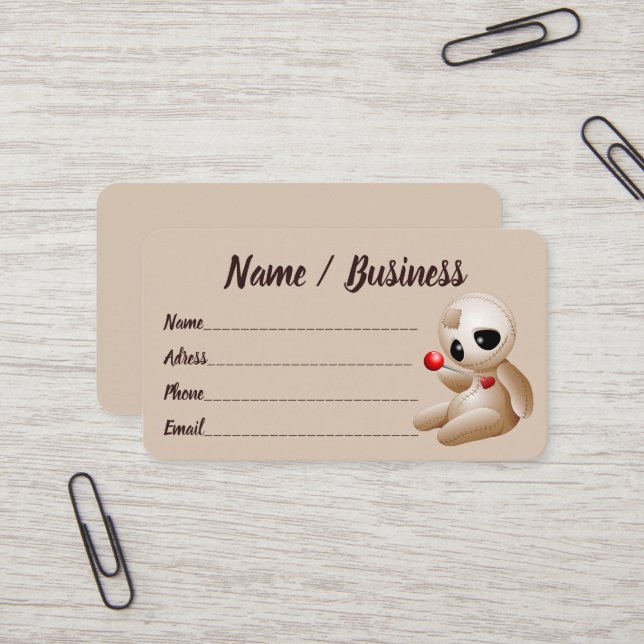 Voodoo Doll Cartoon in Love Business Card (Front/Back In Situ)