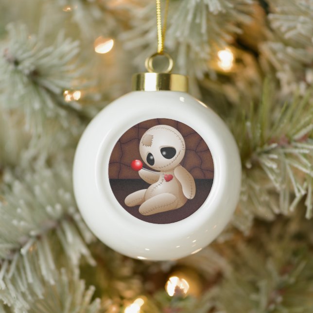 Voodoo Doll Cartoon in Love Ceramic Ball Christmas Ornament (Tree)