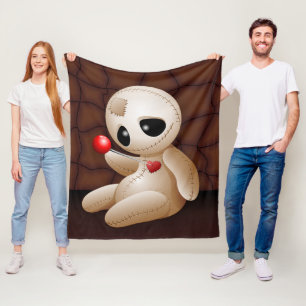 Voodoo Doll Cartoon in Love Fleece Blanket