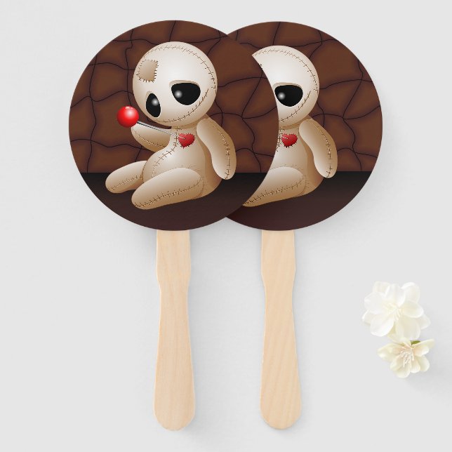 Voodoo Doll Cartoon in Love Hand Fan (Front and Back)