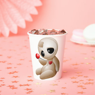 Voodoo Doll Cartoon in Love Paper Cups