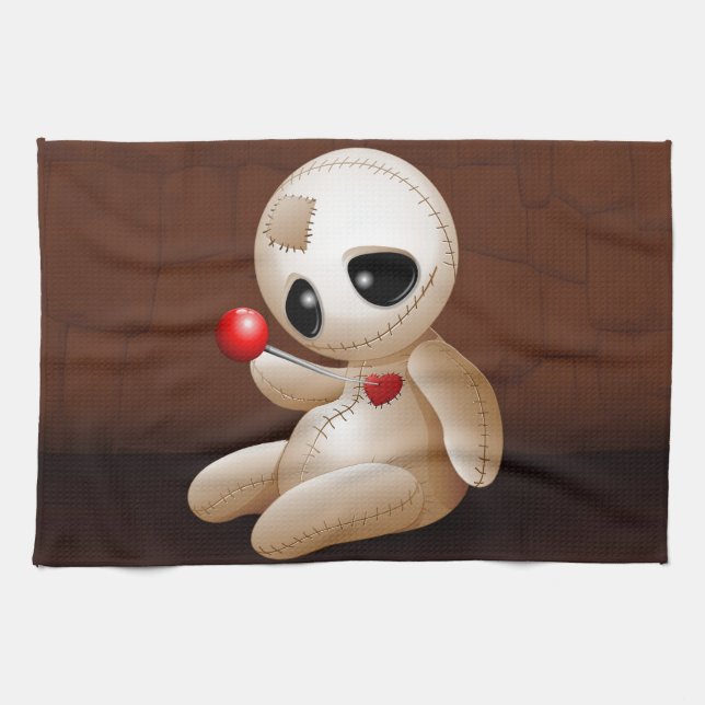 Voodoo Doll Cartoon in Love Tea Towel (Horizontal)