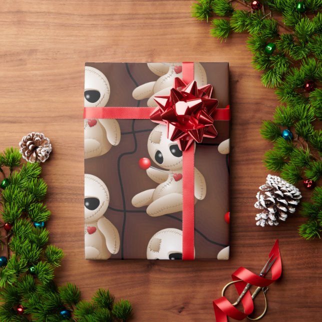 Voodoo Doll Cartoon in Love Wrapping Paper (Holiday Gift)