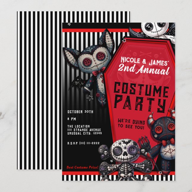 Voodoo Plushies Coffin Halloween Costume Party Invitation (Front/Back)