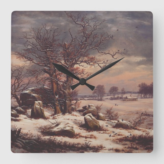 Vordingborg in Winter by J.C. Dahl Fine Art Square Wall Clock (Front)