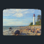 Vormsi Stillness iPad Mini Cover<br><div class="desc">This artwork captures the quiet strength and timeless presence of Vormsi, a small Estonian island in the Baltic Sea. At its center stands the Saxby Lighthouse — not as a symbol of grandeur, but as a calm, steady guide surrounded by coastal silence. The composition draws on soft natural tones, minimal...</div>