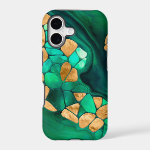 Voronoi cells abstract -  greens and gold