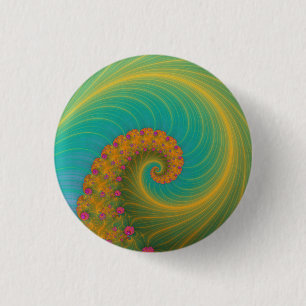 Vortex on Poppy Row in Orange and Turquoise 3 Cm Round Badge