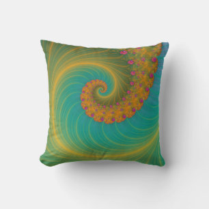 Vortex on Poppy Row in Orange and Turquoise Cushion