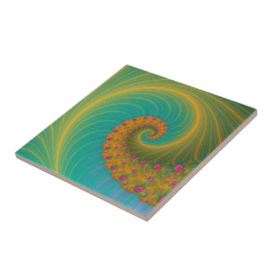 Vortex on Poppy Row in Orange and Turquoise tile
