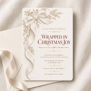 vory Gold Bow Elegant Christmas Dinner Invitation