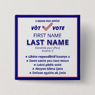 VÒT VOTE Haitian Creole Bilingual 2026 Campaign 15 Cm Square Badge