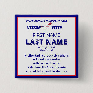 VOTAR VOTE Spanish Bilingual Political Campaign 15 Cm Square Badge