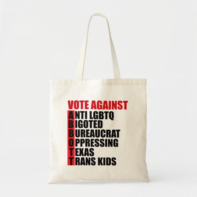 Vote Against Greg Abbott Texas Democrat Word Poem Tote Bag (Front)