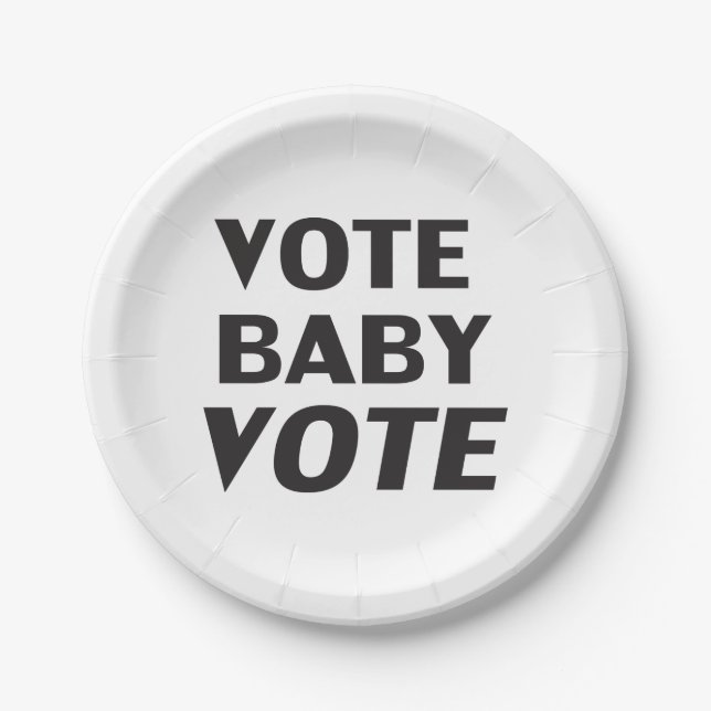 "vote baby vote" black white paper plate (Front)