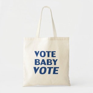 Vote baby vote blue and white tote bag