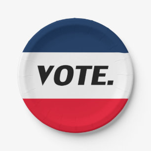 "Vote" black letters, red blue white party Paper Plate