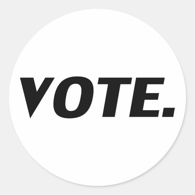 "vote" black letters, white background classic round sticker (Front)