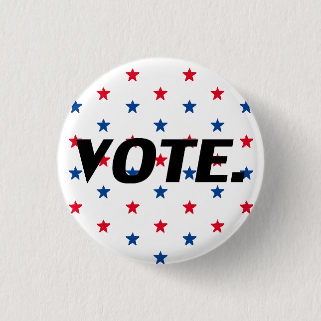 Vote black red white blue stars pattern patriotic 3 cm round badge (Front)