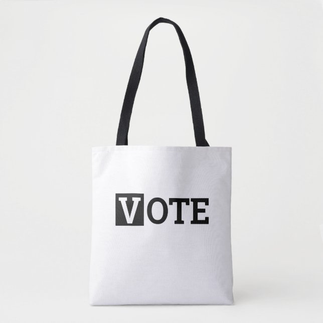 Vote Black & White Text Tote Bag (Front)