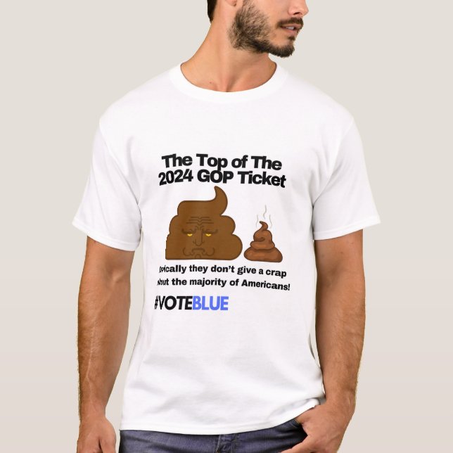 Vote Blue 2024: Anti-Trump Poop Emoji Design T-Shirt (Front)