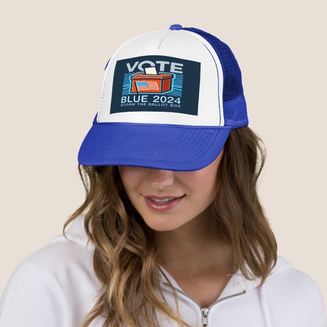 Vote Blue 2024 Ballot Box US President Trucker Hat (In Situ)