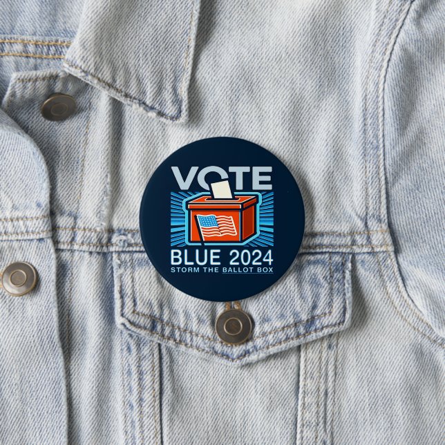 Vote Blue 2024 Ballot Box US Presidential Election 7.5 Cm Round Badge (In Situ)