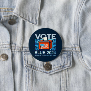 Vote Blue 2024 Ballot Box US Presidential Election 7.5 Cm Round Badge