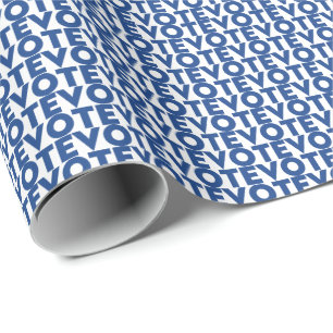 Vote blue and white modern typography pattern wrapping paper