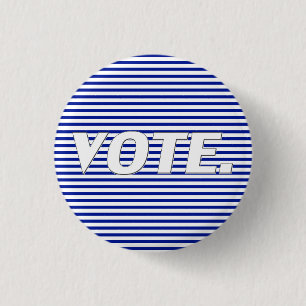 Vote blue and white typography striped modern 3 cm round badge
