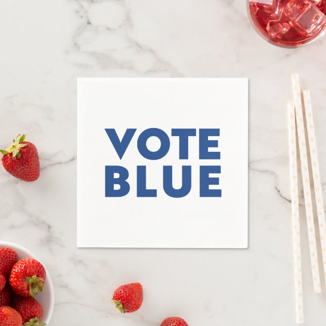 "Vote blue" blue white paper napkin (Insitu)