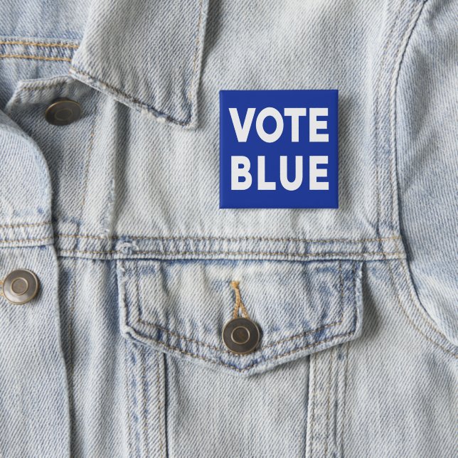 Vote Blue bold white text on blue political 15 Cm Square Badge (In Situ)