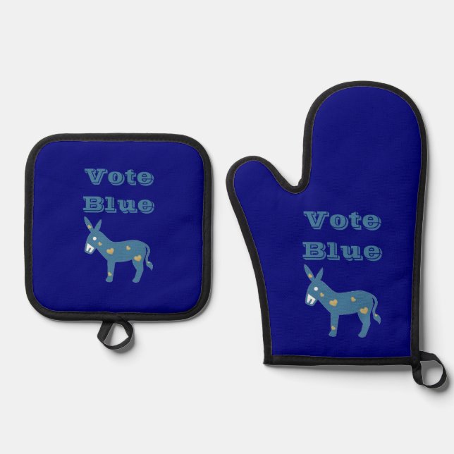 Vote Blue Donkey Oven Mitt & Pot Holder Set (Front)