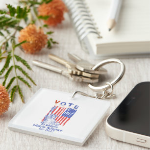 Vote Blue Liberty and Justice for All Key Ring