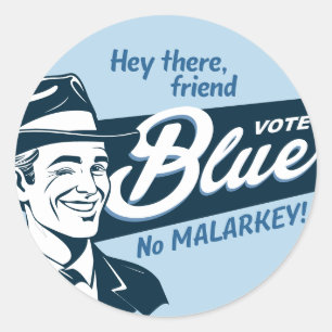 Vote Blue Retro Funny Guy Classic Round Sticker