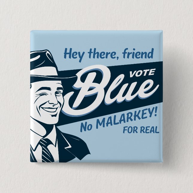 Vote Blue | Retro Funny Guy | Rectangle 15 Cm Square Badge (Front)