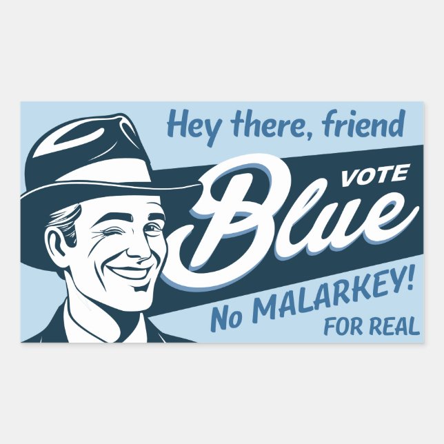 Vote Blue | Retro Funny Guy | Sticker | Rectangle (Front)