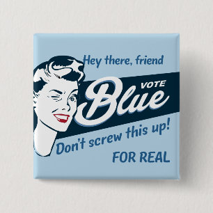Vote Blue Retro Funny Rectangle 15 Cm Square Badge